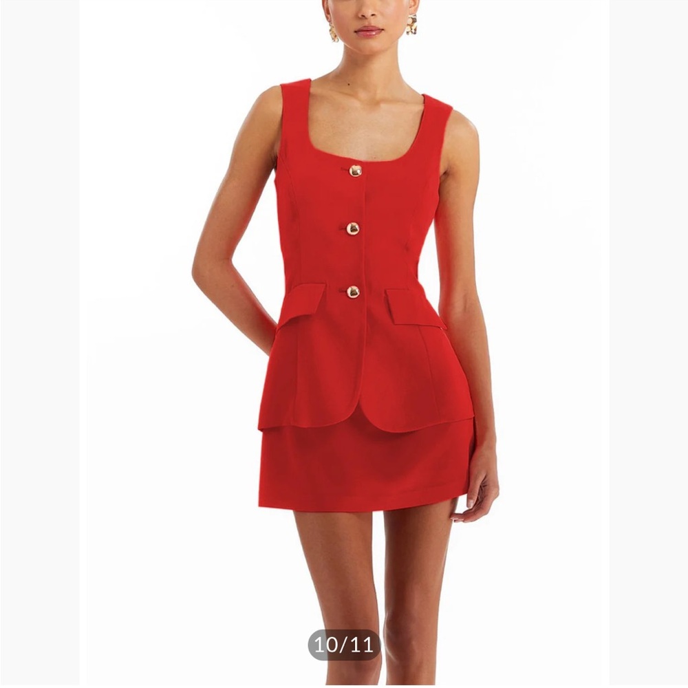 Red 2pc Skirt Vest Set by Commense